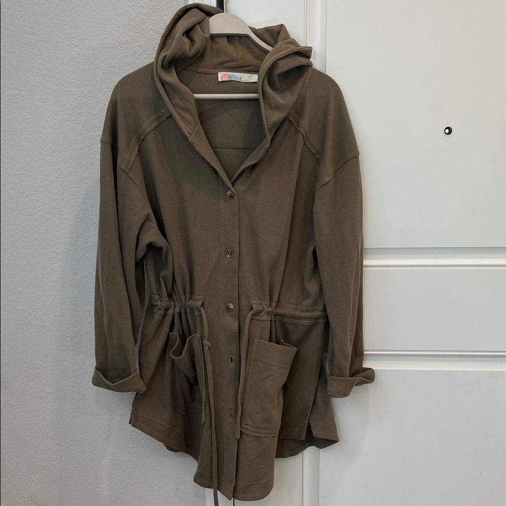 Free People Olive Hooded Drawstring Jacket
